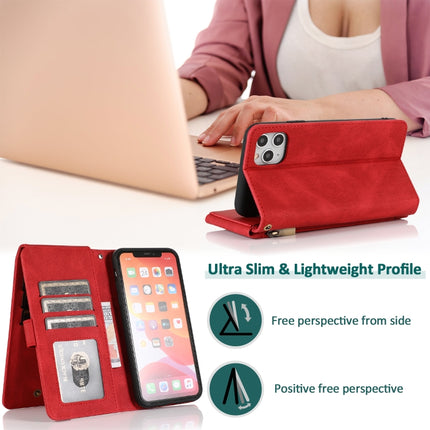 Skin-feel Crazy Horse Texture Zipper Wallet Bag Horizontal Flip Leather Case with Holder & Card Slots & Wallet & Lanyard For iPhone 11 Pro Max(Red)-garmade.com