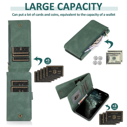Skin-feel Crazy Horse Texture Zipper Wallet Bag Horizontal Flip Leather Case with Holder & Card Slots & Wallet & Lanyard(Dark Green)-garmade.com
