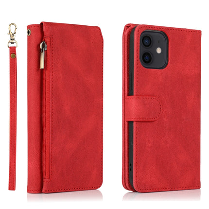 Skin-feel Crazy Horse Texture Zipper Wallet Bag Horizontal Flip Leather Case with Holder & Card Slots & Wallet & Lanyard (Red)-garmade.com