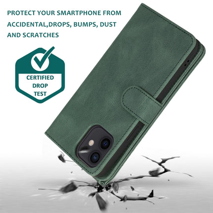 Skin-feel Crazy Horse Texture Zipper Wallet Bag Horizontal Flip Leather Case with Holder & Card Slots & Wallet & Lanyard For iPhone 12 Pro Max(Dark Green)-garmade.com