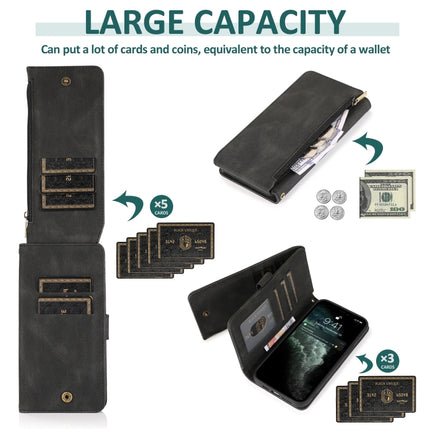 Skin-feel Crazy Horse Texture Zipper Wallet Bag Horizontal Flip Leather Case with Holder & Card Slots & Wallet & Lanyard For iPhone 12 Pro Max(Black)-garmade.com