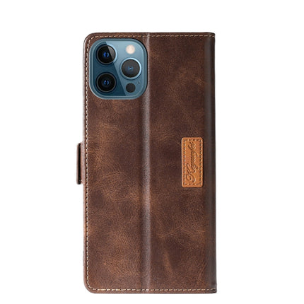 Retro Texture Contrast Color Side Buckle Horizontal Flip Leather Case with Holder & Card Slots & Wallet For iPhone 12 Pro Max(Brown)-garmade.com