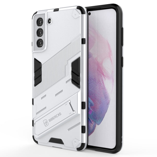 For Samsung Galaxy S21+ 5G Punk Armor 2 in 1 PC + TPU Shockproof Case with Invisible Holder(White)-garmade.com