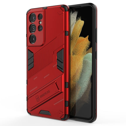 For Samsung Galaxy S21 Ultra 5G Punk Armor 2 in 1 PC + TPU Shockproof Case with Invisible Holder(Red)-garmade.com