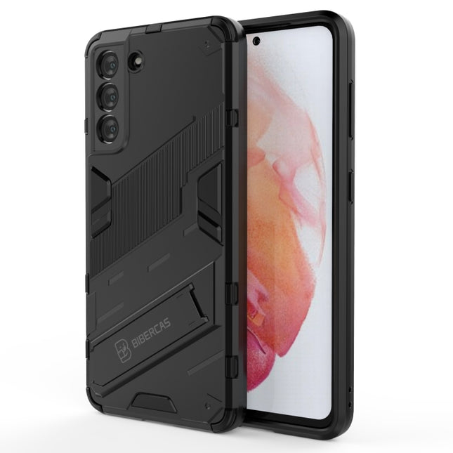 For Samsung Galaxy S21 5G Punk Armor 2 in 1 PC + TPU Shockproof Case with Invisible Holder(Black)-garmade.com