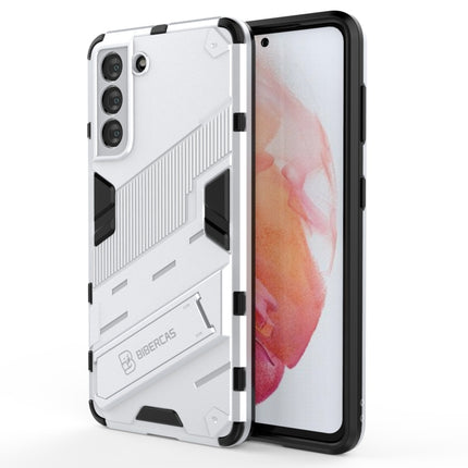 For Samsung Galaxy S21 5G Punk Armor 2 in 1 PC + TPU Shockproof Case with Invisible Holder(White)-garmade.com