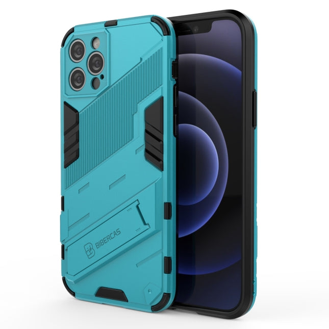 Punk Armor 2 in 1 PC + TPU Shockproof Case with Invisible Holder For iPhone 12 Pro(Blue)-garmade.com
