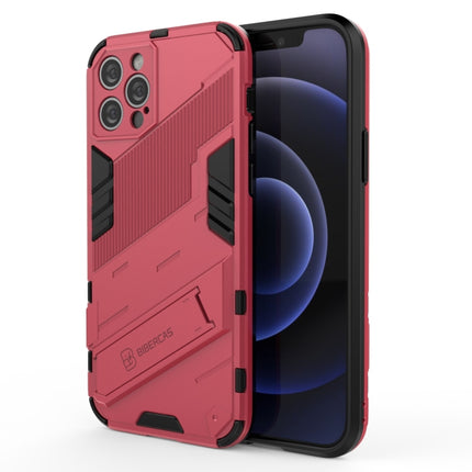 Punk Armor 2 in 1 PC + TPU Shockproof Case with Invisible Holder For iPhone 12 Pro(Light Red)-garmade.com