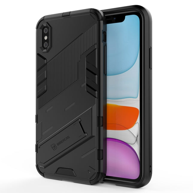 Punk Armor 2 in 1 PC + TPU Shockproof Case with Invisible Holder For iPhone X / XS(Black)-garmade.com