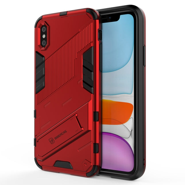 Punk Armor 2 in 1 PC + TPU Shockproof Case with Invisible Holder For iPhone XR(Red)-garmade.com
