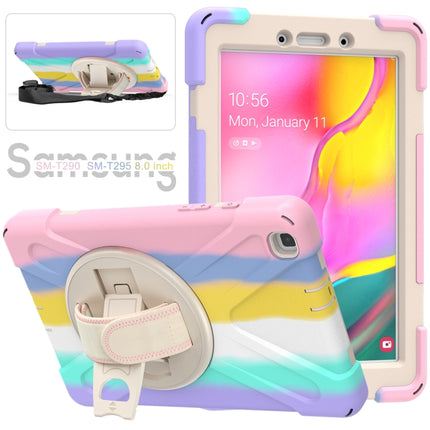 For Samsung Galaxy Tab A 8.0 (2019) T290 / T295 Shockproof Colorful Silicone + PC Protective Case with Holder & Shoulder Strap & Hand Strap(Pink)-garmade.com