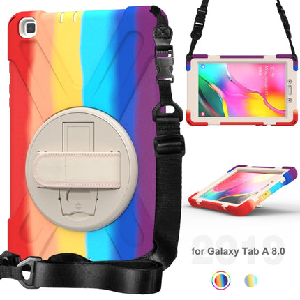 For Samsung Galaxy Tab A 8.0 (2019) T290 / T295 Shockproof Colorful Silicone + PC Protective Case with Holder & Shoulder Strap & Hand Strap(Red)-garmade.com