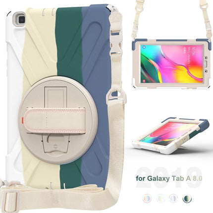 For Samsung Galaxy Tab A 8.0 (2019) T290 / T295 Shockproof Colorful Silicone + PC Protective Case with Holder & Shoulder Strap & Hand Strap (Green)-garmade.com