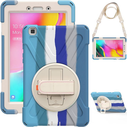 For Samsung Galaxy Tab A 8.0 (2019) T290 / T295 Shockproof Colorful Silicone + PC Protective Case with Holder & Shoulder Strap & Hand Strap (Blue)-garmade.com