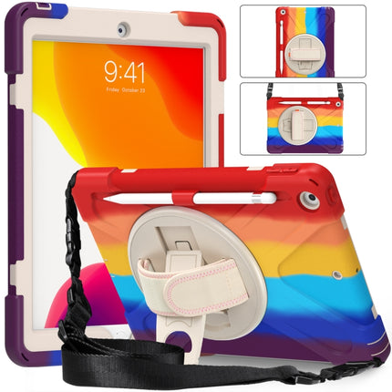 Shockproof Colorful Silicone + PC Protective Case with Holder & Shoulder Strap & Hand Strap For iPad 10.2 (2020)(Red)-garmade.com