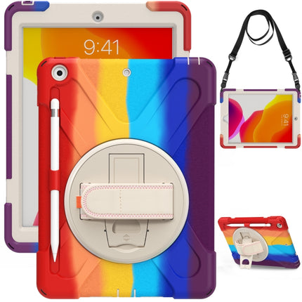 Shockproof Colorful Silicone + PC Protective Case with Holder & Shoulder Strap & Hand Strap For iPad 10.2 (2020)(Red)-garmade.com