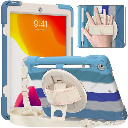 Shockproof Colorful Silicone + PC Protective Case with Holder & Shoulder Strap & Hand Strap For iPad 10.2 (2020) (Blue)-garmade.com