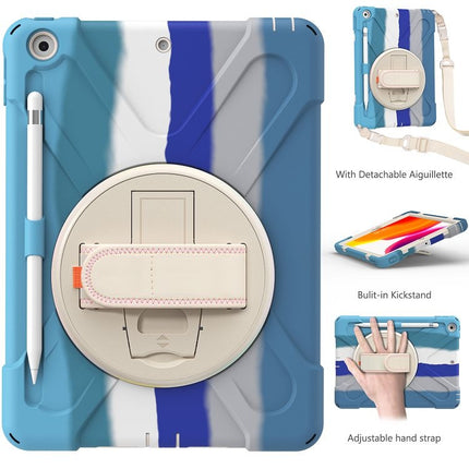 Shockproof Colorful Silicone + PC Protective Case with Holder & Shoulder Strap & Hand Strap For iPad 10.2 (2020) (Blue)-garmade.com