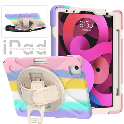 Shockproof Colorful Silicone + PC Protective Case with Holder & Shoulder Strap & Hand Strap For iPad Air 2022 / 2020 10.9(Pink)-garmade.com
