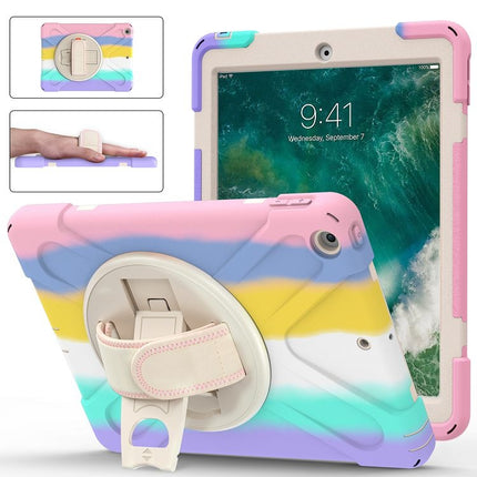 Shockproof Colorful Silicone + PC Protective Case with Holder & Shoulder Strap & Hand Strap For iPad 9.7 (2018)(Pink)-garmade.com