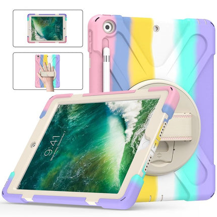 Shockproof Colorful Silicone + PC Protective Case with Holder & Shoulder Strap & Hand Strap For iPad 9.7 (2018)(Pink)-garmade.com