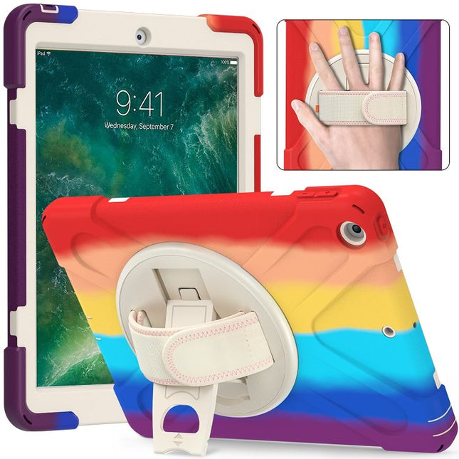 Shockproof Colorful Silicone + PC Protective Case with Holder & Shoulder Strap & Hand Strap For iPad 9.7 (2018)(Red)-garmade.com