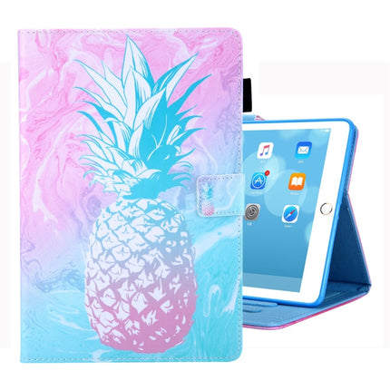 For iPad 10.2 2021 / 2020 / 2019 Coloured Drawing Pattern Horizontal Flip Leather Case with Holder & Card Slots & Photo Frame(Blue Pink Pineapple)-garmade.com