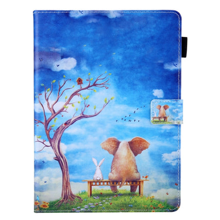 For iPad 10.2 2021 / 2020 / 2019 Coloured Drawing Pattern Horizontal Flip Leather Case with Holder & Card Slots & Photo Frame(Elephant Bunny)-garmade.com