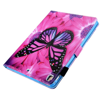 For iPad 10.2 2021 / 2020 / 2019 Coloured Drawing Pattern Horizontal Flip Leather Case with Holder & Card Slots & Photo Frame(Red Flower Pink Butterfly)-garmade.com