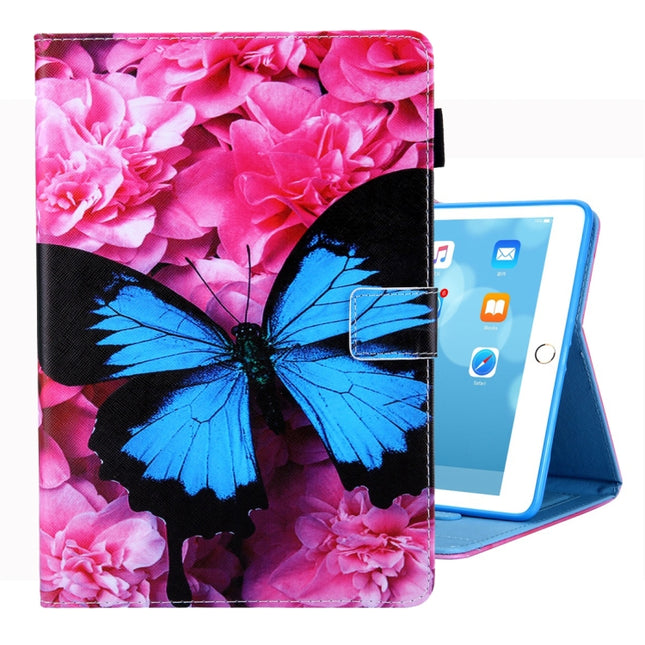For iPad 10.2 2021 / 2020 / 2019 Coloured Drawing Pattern Horizontal Flip Leather Case with Holder & Card Slots & Photo Frame(Red Flower Blue Butterfly)-garmade.com