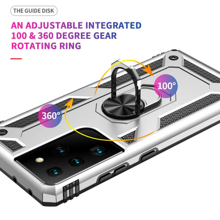 For Samsung Galaxy S21 Ultra 5G Shockproof TPU + PC Protective Case with 360 Degree Rotating Holder(Silver)-garmade.com