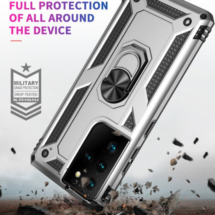 For Samsung Galaxy S21 Ultra 5G Shockproof TPU + PC Protective Case with 360 Degree Rotating Holder(Silver)-garmade.com