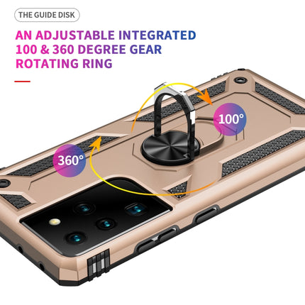 For Samsung Galaxy S21 Ultra 5G Shockproof TPU + PC Protective Case with 360 Degree Rotating Holder(Gold)-garmade.com