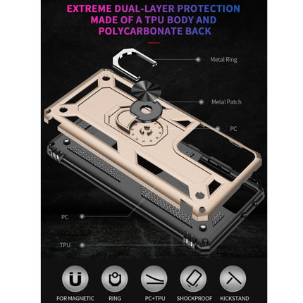 For Samsung Galaxy S21 Ultra 5G Shockproof TPU + PC Protective Case with 360 Degree Rotating Holder(Gold)-garmade.com