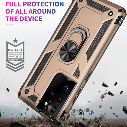 For Samsung Galaxy S21 Ultra 5G Shockproof TPU + PC Protective Case with 360 Degree Rotating Holder(Gold)-garmade.com