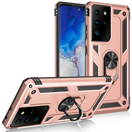 For Samsung Galaxy S21 Ultra 5G Shockproof TPU + PC Protective Case with 360 Degree Rotating Holder(Rose Gold)-garmade.com