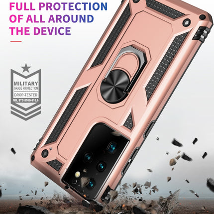 For Samsung Galaxy S21 Ultra 5G Shockproof TPU + PC Protective Case with 360 Degree Rotating Holder(Rose Gold)-garmade.com