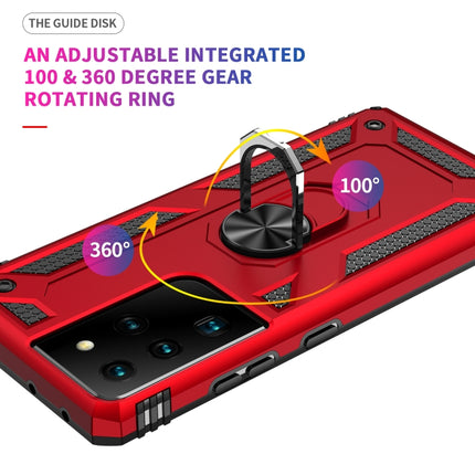 For Samsung Galaxy S21 Ultra 5G Shockproof TPU + PC Protective Case with 360 Degree Rotating Holder(Red)-garmade.com