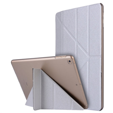For iPad 10.2 2021 / 2020 / 2019 Silk Texture Horizontal Deformation Flip Leather Case with Holder(Silver)-garmade.com