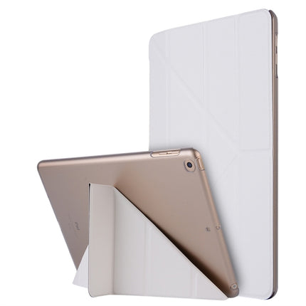 For iPad 10.2 2021 / 2020 / 2019 Silk Texture Horizontal Deformation Flip Leather Case with Holder(White)-garmade.com