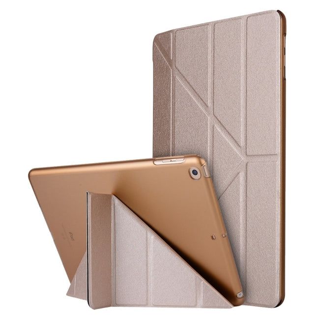 For iPad 10.2 2021 / 2020 / 2019 Silk Texture Horizontal Deformation Flip Leather Case with Holder(Gold)-garmade.com