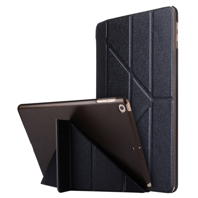 For iPad 10.2 2021 / 2020 / 2019 Silk Texture Horizontal Deformation Flip Leather Case with Holder(Black)-garmade.com