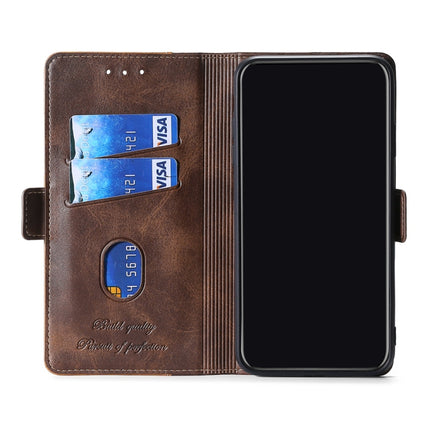 For Samsung Galaxy Note20 Ultra Retro Texture Contrast Color Side Buckle Horizontal Flip Leather Case with Holder & Card Slots & Wallet(Brown)-garmade.com