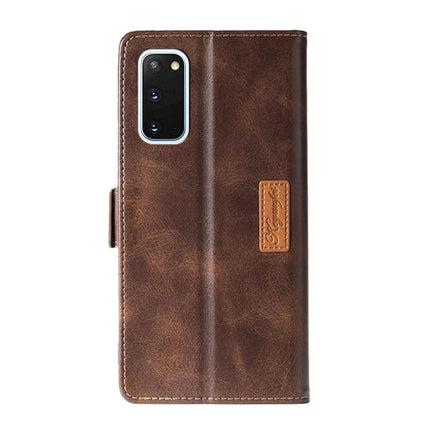 For Samsung Galaxy S20 Retro Texture Contrast Color Side Buckle Horizontal Flip Leather Case with Holder & Card Slots & Wallet(Brown)-garmade.com