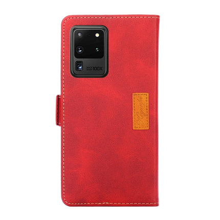 For Samsung Galaxy S20 Ultra Retro Texture Contrast Color Side Buckle Horizontal Flip Leather Case with Holder & Card Slots & Wallet(Red)-garmade.com