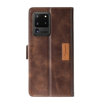 For Samsung Galaxy S20 Ultra Retro Texture Contrast Color Side Buckle Horizontal Flip Leather Case with Holder & Card Slots & Wallet(Brown)-garmade.com
