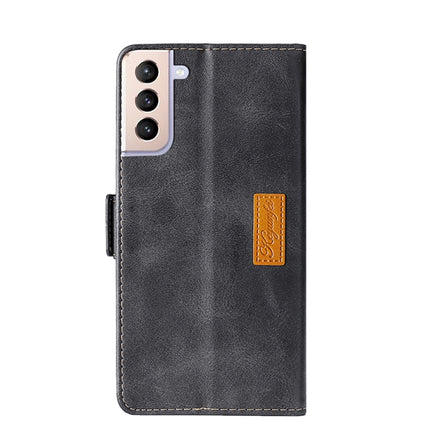For Samsung Galaxy S21 5G Retro Texture Contrast Color Side Buckle Horizontal Flip Leather Case with Holder & Card Slots & Wallet(Black)-garmade.com