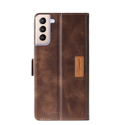 For Samsung Galaxy S21 5G Retro Texture Contrast Color Side Buckle Horizontal Flip Leather Case with Holder & Card Slots & Wallet(Brown)-garmade.com