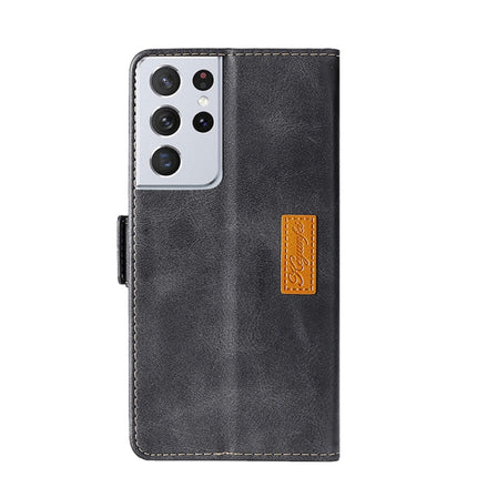 For Samsung Galaxy S21 Ultra 5G Retro Texture Contrast Color Side Buckle Horizontal Flip Leather Case with Holder & Card Slots & Wallet(Black)-garmade.com