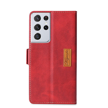 For Samsung Galaxy S21 Ultra 5G Retro Texture Contrast Color Side Buckle Horizontal Flip Leather Case with Holder & Card Slots & Wallet(Red)-garmade.com